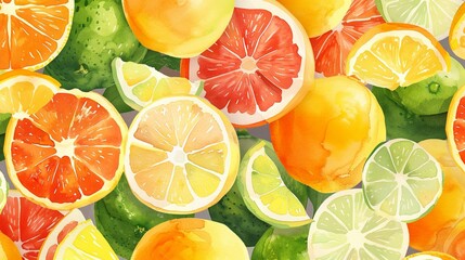 Wall Mural - Fresh Citrus Watercolor Hanging Design: Description