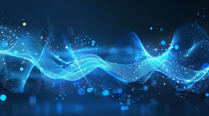 Poster - Blue light digital effect with abstract wave technology background