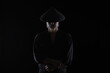 © serikbaib - warrior samurai monk in kimono on a black background