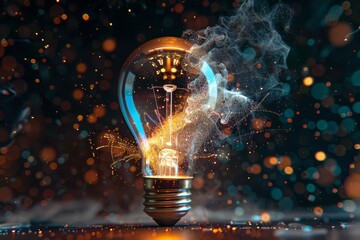 Poster - shot taken at high speed of an electric bulb exploding