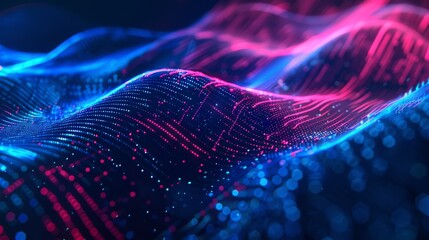 Poster - Cyber big data flow. Blockchain data fields. Coordinate streams in networks. Concept of stock, digital communication, scientific research, and 3D illustrations of music.