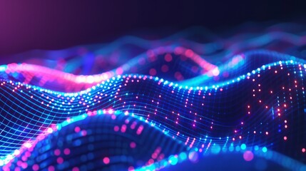 Fototapete - A big data stream in cyberspace. Blockchain fields of data. Network connection streams. 3D neural and AI cells illustration. Concept of digital communication, science research, and AI technology.