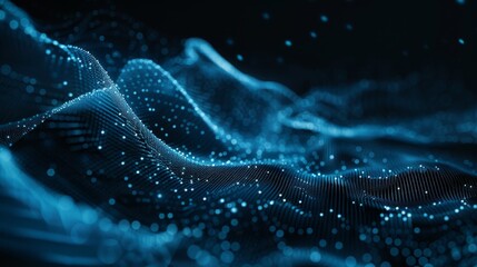 Poster - Connecting dots and lines on a dark background in data technology. 4K rendering of an abstract background.