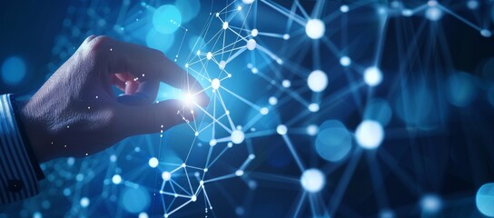 Poster - A businessman uses a smartphone and an icon network connection to analyze customer growth, digital marketing, online banking, and payment processing.