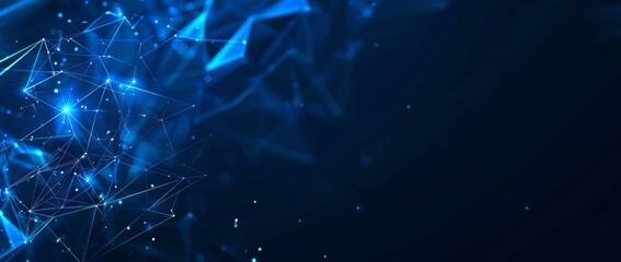 Poster - the abstract design features polygonal shapes on a dark blue background. digital technology concept.