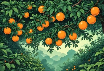 orange fruit tree illustrations