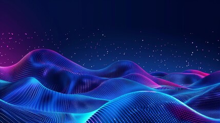 Poster - An illustration of big data flow in cyberspace. Blockchain data fields. Network line connect stream. AI technology, digital communication, science research, 3D illustration of music waves in