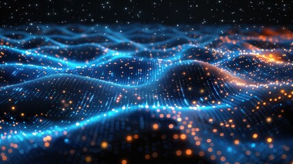 Wall Mural - Abstract Digital Landscape with Glowing Particles