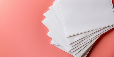 Poster - High angle of calligraphy papers on pastel peach surface, artistic minimalism, with room for creativity.