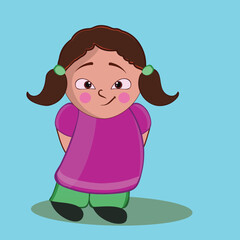 child face expression of cute little girl move her mouth one side vector illustration.