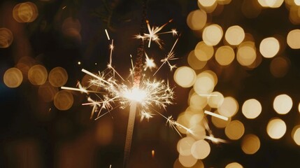 Wall Mural - Festive Sparkler with Warm Bokeh Lights in Background Photography