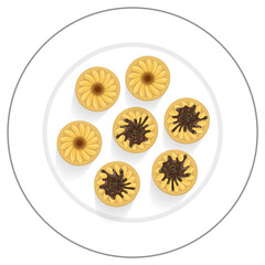 Sticker - Top View of Malaysian cake delicacies soft kuih bahulu plate element png in flat style.