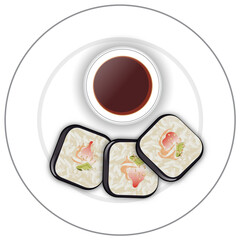 Wall Mural - Top View Japanese Dish Sushi Plate Element Png in Flat Style.