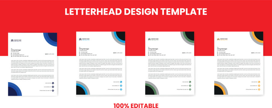 Business Letterhead design template with 4 color variations abstract corporate letterhead