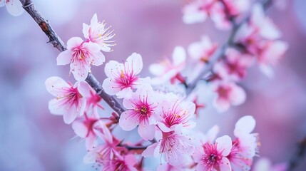 Wall Mural - A close-up of pink cherry blossoms.