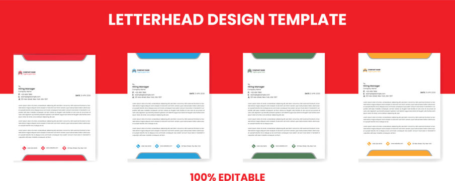 Business Letterhead design template with 4 color variations abstract corporate letterhead