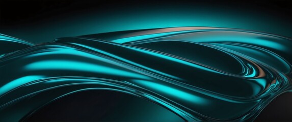 Sticker - teal light reflection on dark smooth reflective metallic surface