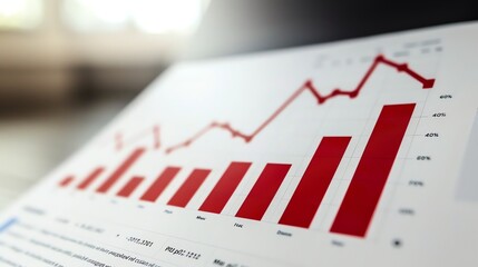 Poster - A red bar chart and line graph on a white piece of paper.