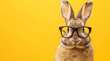 Canvas Print - A rabbit wearing glasses is looking directly at the camera.