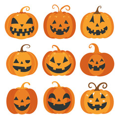 Wall Mural - Halloween pumpkins set vector illustration on a white background