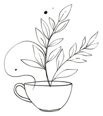 Poster - PNG Coffee branch sketch drawing drink.