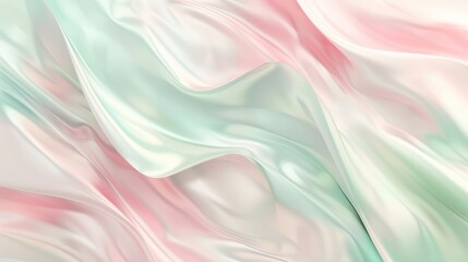 Fototapete - A captivating liquid design with smooth, flowing lines in pastel shades of light pink, mint green, and powder blue, evoking the gentle movements of water and creating a serene, tranquil atmosphere.