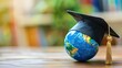 © Naknakhone - Graduation cap with Earth globe. Concept of global business study, abroad educational, Back to School. Education in Global world. copy space for text.