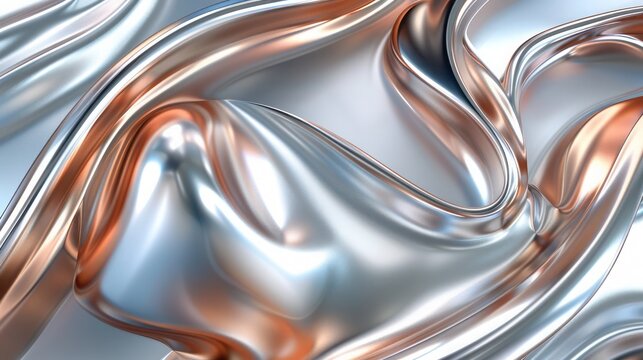 A captivating liquid design with smooth, flowing lines highlighted by metallic tones of platinum and copper, evoking the gentle movements of liquid metal and creating a refined atmosphere.