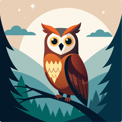 vector illustration of an owl perch on a branch