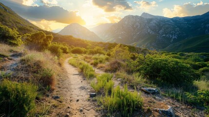 Wall Mural - Mountain Path at Sunset.