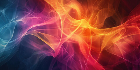 Poster - Futuristic trendy background with wavy airy texture of silk fabric in the form of a wave .Neon bright lighting, waves.