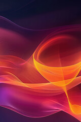 Poster - Futuristic trendy background with wavy airy texture of silk fabric in the form of a wave .Neon bright lighting, waves. Copy space