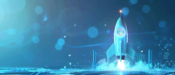 Poster - digital abstract rocket and ai chip. abstract technology light blue background. artificial intellige