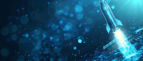 Poster - digital abstract rocket and ai chip. abstract technology light blue background. artificial intellige
