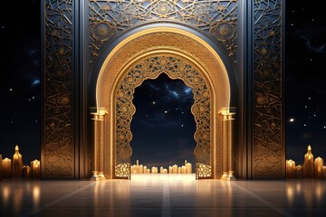 Wall Mural - Ramadan Mubarak night scene background for banner, Flyer, social media, print, poster, web.