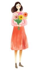 Sticker - PNG Woman holding flower dress adult plant.