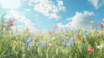 Wall Mural - Sunny Meadow with Colorful Wildflowers.