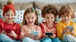 © pisan - Happy Kids Connecting with Relatives Through Digital Devices, Enjoying Family Time, Tech-Savvy Children, Modern Family Communication, Virtual Family Gatherings, Children Using Smartphones, Staying