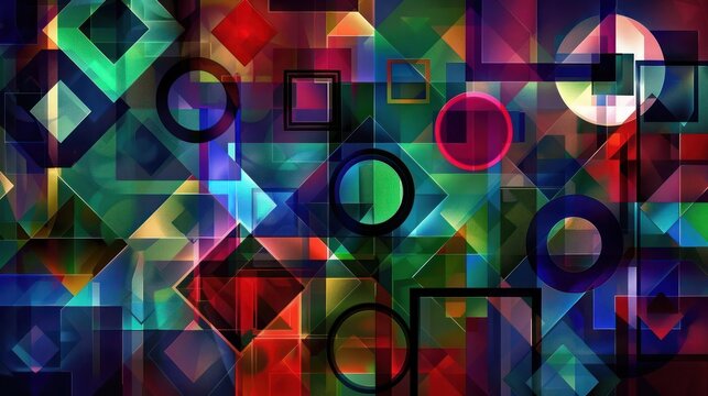 A high-definition abstract background filled with geometric patterns enhanced by deep jewel tones. 