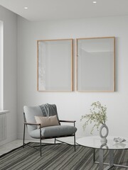 Wall Mural - Mockup frame, poster empty in home design, modern interior design element mockup, 3d rendering.