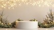 © KhaizanGraphic - Festive white podium with garland and lights on beige
