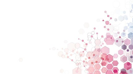 Poster - A white background with a scattering of overlapping pastel pink and blue hexagons on the right side of the frame