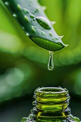 Canvas Print - Aloe vera essential oil drips into the bottle. Selective focus