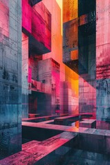 Poster - Geometric shapes and surreal elements in a futuristic urban setting, creating an abstract and intriguing visual.