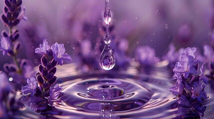 Poster - lavender essential oil drips into the bottle. Selective focus