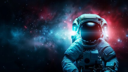 Wall Mural - Astronaut in space with stars and abstract lights, ideal for educational and inspirational science content.