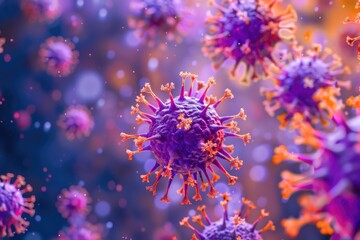 Influenza Virus Closeup: 3D Illustration of Hemagglutinin and Neuraminidase Proteins in Purple and Orange