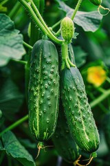 Canvas Print - cucumbers grow on the site. Selective focus