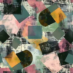 Wall Mural - Grunge Contemporary art square geometric seamless pattern background. 