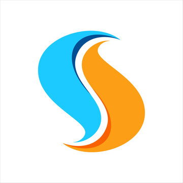 the letter S logo has a modern, simple, futuristic style. in blue and orange